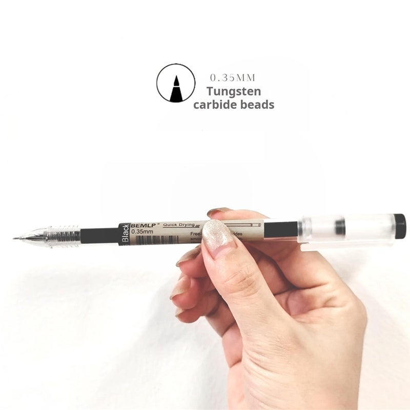 BEMLP Gel ink Pen 0.35mm Black Liquid Ink Rollerball Gel Pens Quick Drying fine point Pens Ballpoint Japanese Pens Premium School Office student Exam Writing Stationery Supply 12 Pcs/Set (Black) - Image 2